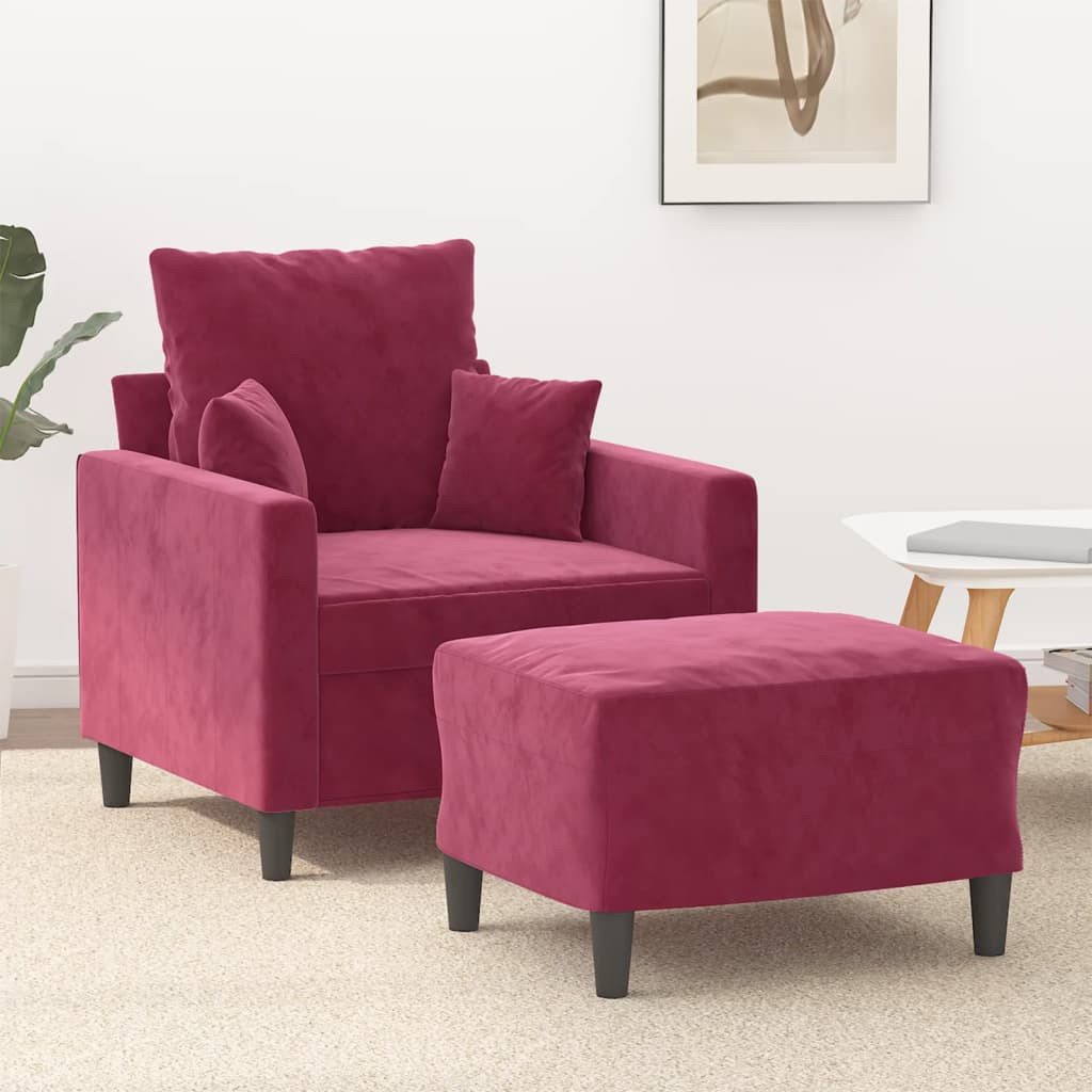 vidaXL Sessel mit Hocker Weinrot 60 cm Samt