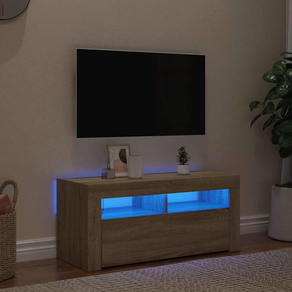 vidaXL TV-Schrank mit LED-Leuchten Sonoma-Eiche 90x35x40 cm