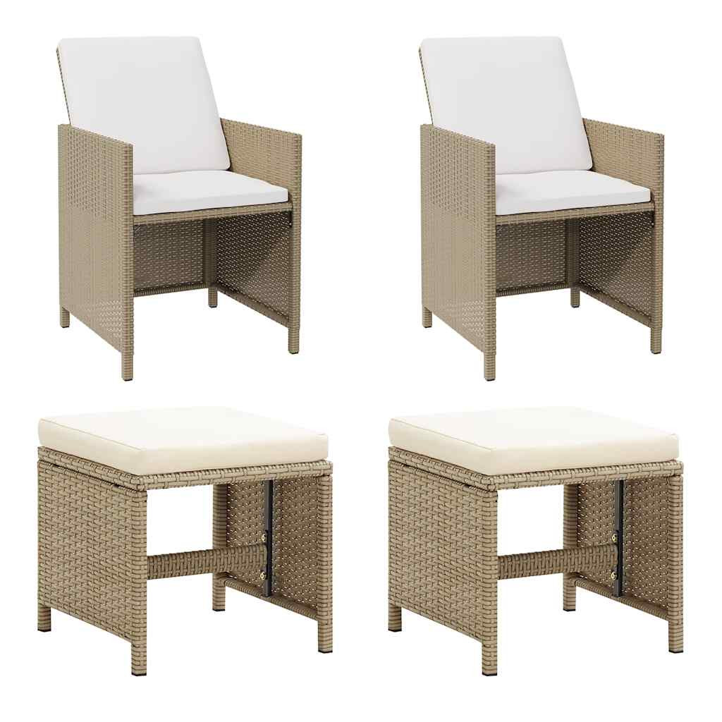 vidaXL Gartenstühle mit Hocker 2 Stk. Poly Rattan Beige