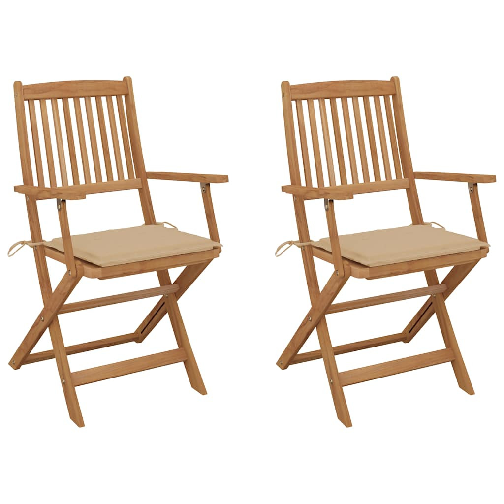 vidaXL Klappbare Gartenstühle 2 Stk. mit Kissen Massivholz Akazie