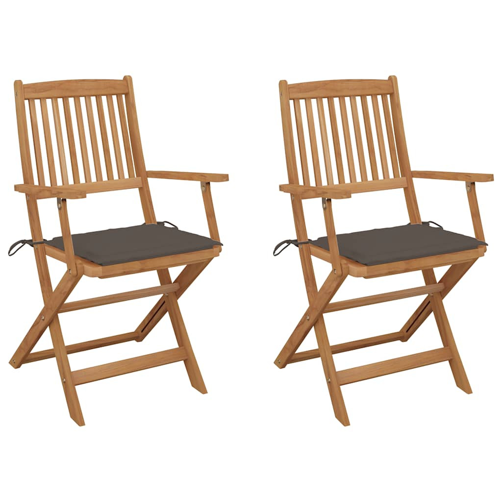 vidaXL Klappbare Gartenstühle 2 Stk. mit Kissen Massivholz Akazie