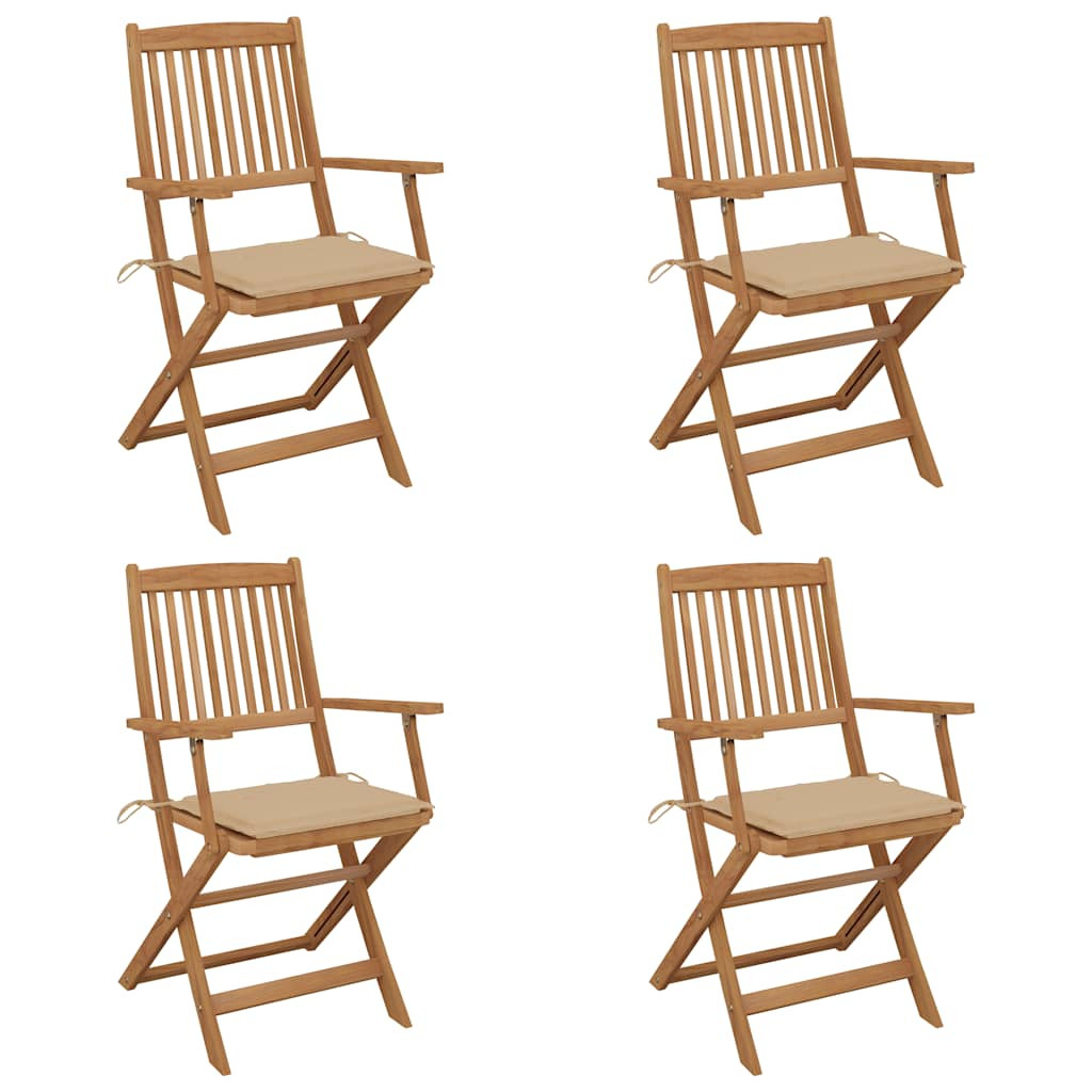 vidaXL Klappbare Gartenstühle 4 Stk. mit Kissen Massivholz Akazie