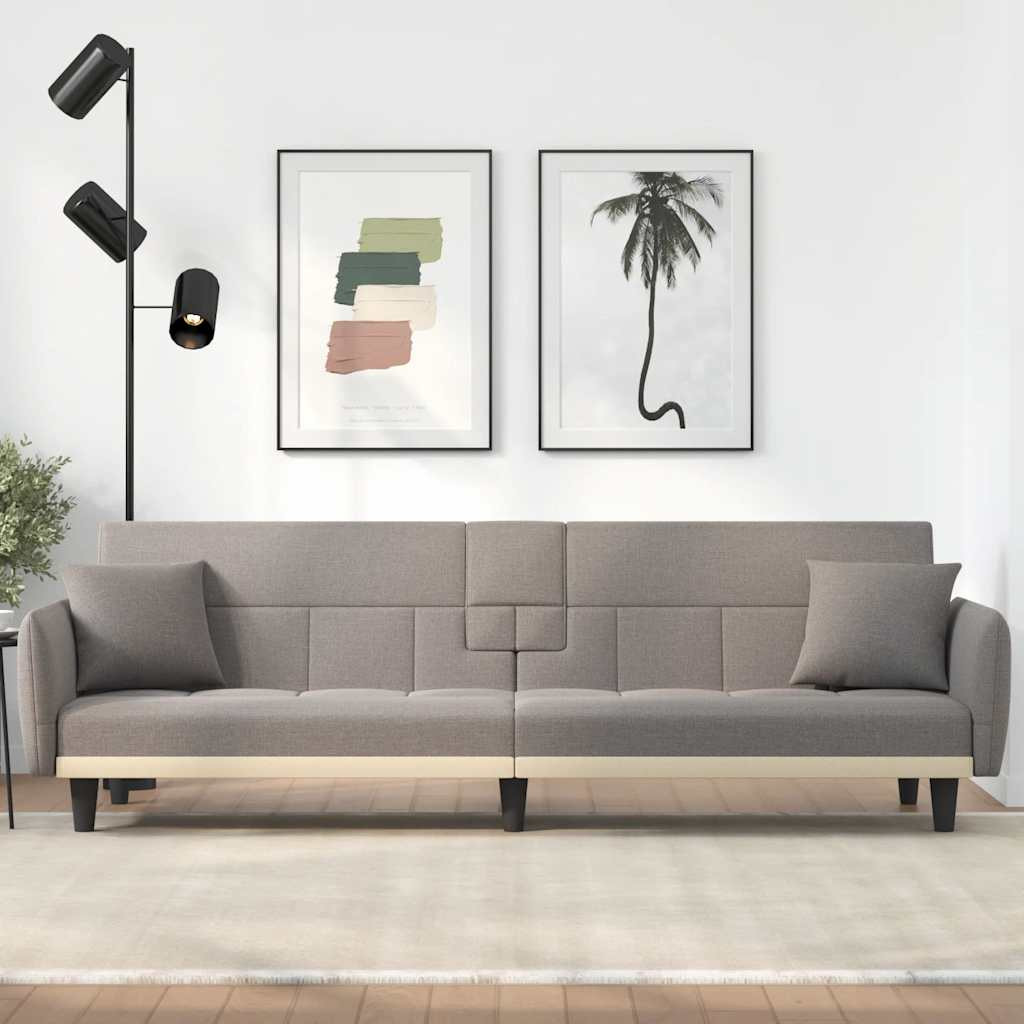 vidaXL Schlafsofa mit Getränkehaltern Taupe Stoff