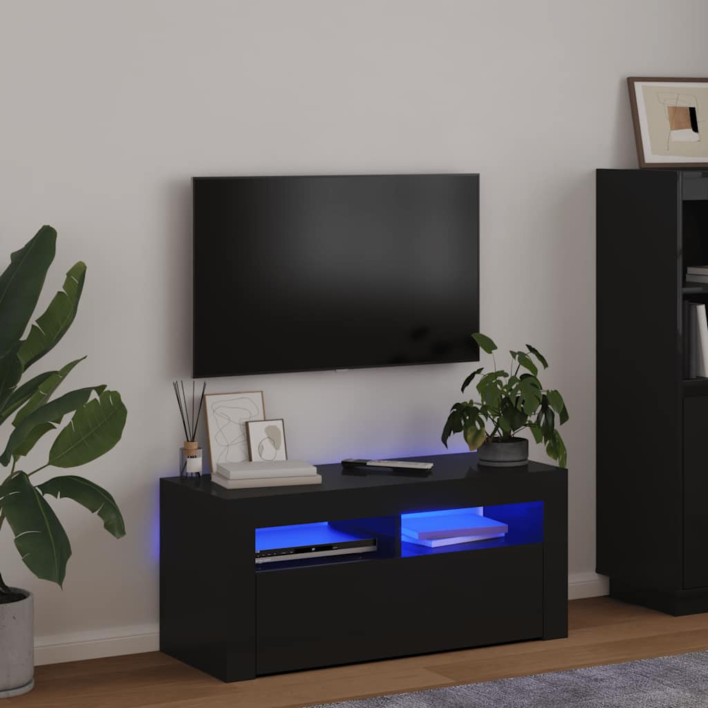 vidaXL TV-Schrank mit LED-Beleuchtung Schwarz 90x35x40 cm