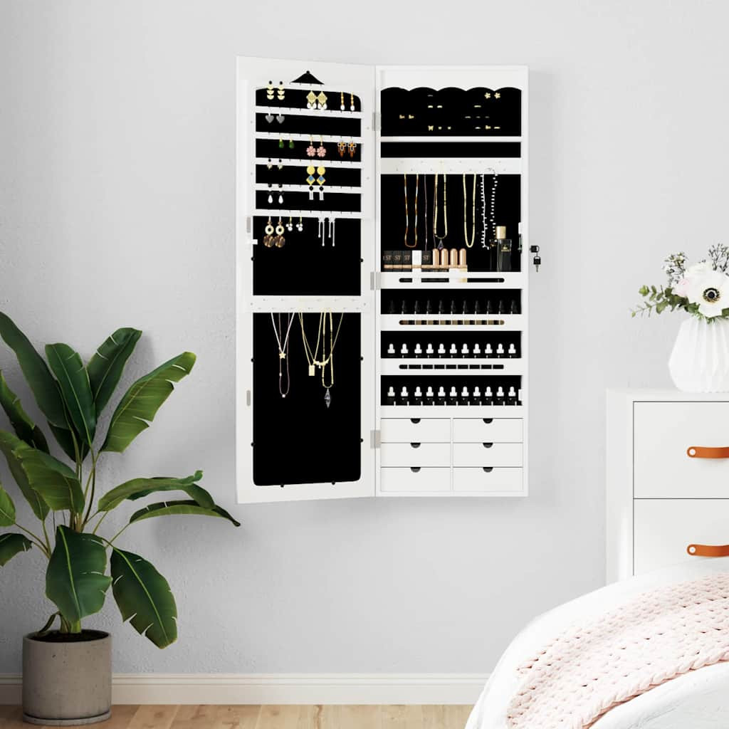 vidaXL Schmuckschrank mit Spiegel Wandmontage Weiß 37,5x10x106 cm
