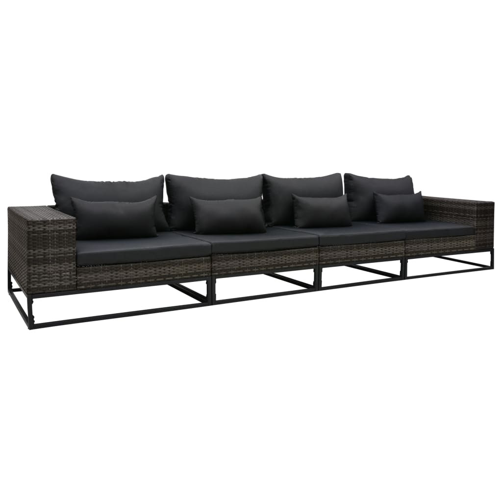 vidaXL 4-tlg. Garten-Sofagarnitur mit Auflagen Poly Rattan Grau