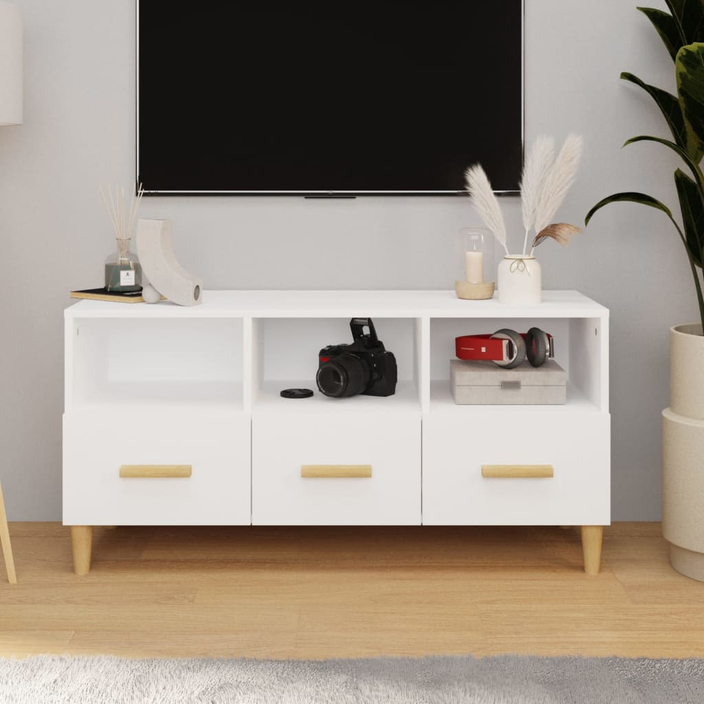 vidaXL TV-Schrank Hochglanz-Weiß 102x36x50 cm Holzwerkstoff