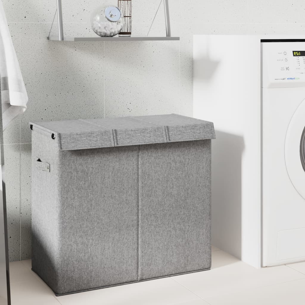 vidaXL Faltbarer Wäschekorb Grau 64,5x34,5x59 cm Leinenimitat Stoff