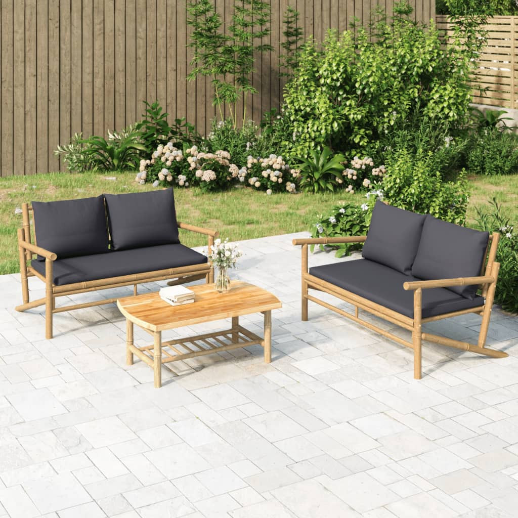 vidaXL 2-tlg. Garten-Lounge-Set mit Dunkelgrauen Kissen Bambus