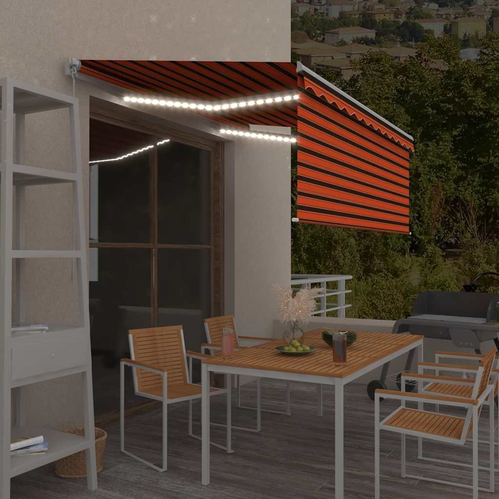 vidaXL Markise Manuell Einziehbar mit Rollo LED 3,5x2,5 m Orange Braun