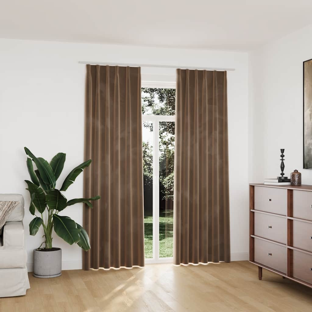 vidaXL Verdunkelungsvorhänge mit Haken 2 Stk. Samt Beige 140x225 cm