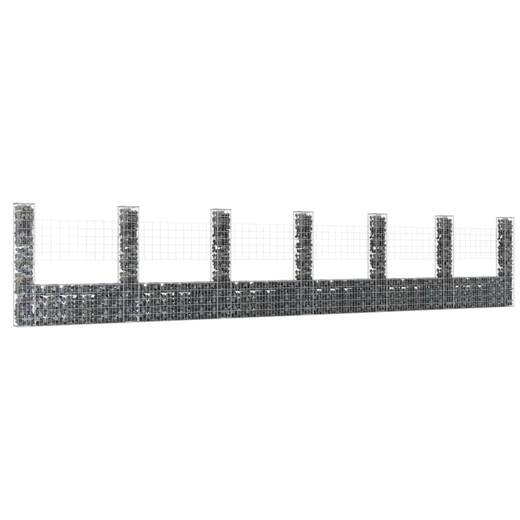 vidaXL Gabionenkorb U-Form mit 7 Säulen Eisen 740x20x150 cm