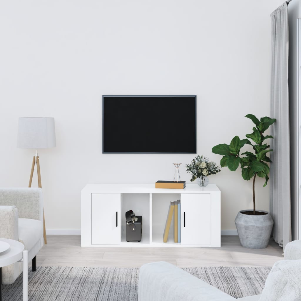 vidaXL TV-Schrank Hochglanz-Weiß 100x35x40 cm Holzwerkstoff