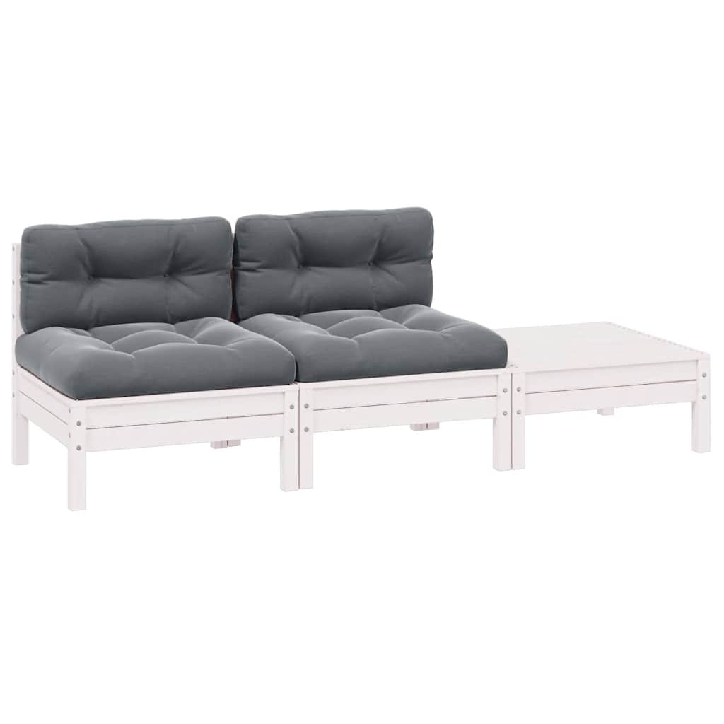 vidaXL 3-tlg. Garten-Lounge-Set mit Kissen Weiß Kiefer Massivholz
