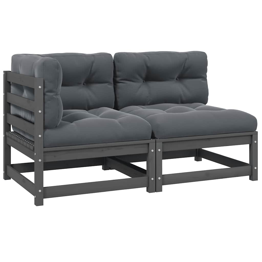 vidaXL 2-tlg. Garten-Lounge-Set mit Kissen Grau Kiefer Massivholz