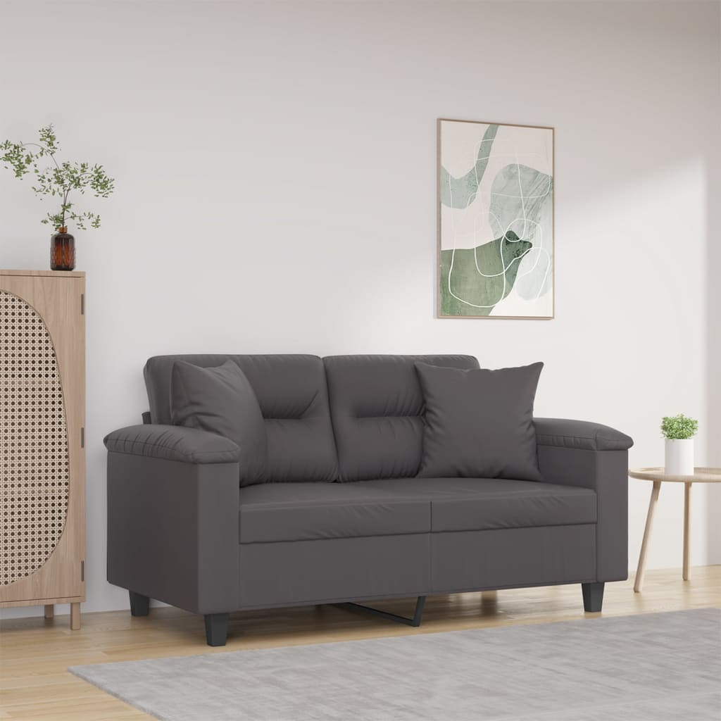vidaXL 2-Sitzer-Sofa mit Zierkissen Grau 120 cm Kunstleder