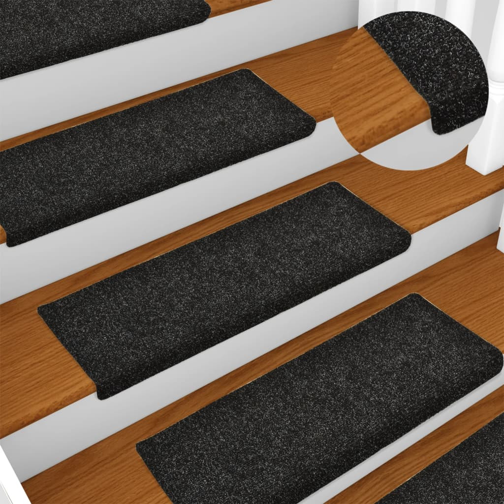 vidaXL Stufenmatten Selbstklebend 15 Stk. 65x21x4 cm Schwarz Rechteckiger Rand