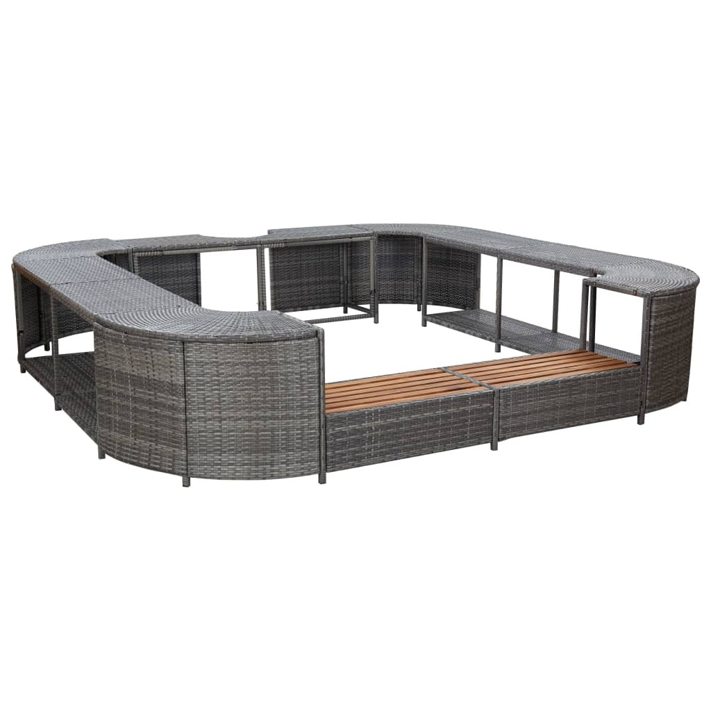 vidaXL Whirlpool-Umrandung Quadratisch Grau 268x268x55 cm Poly Rattan