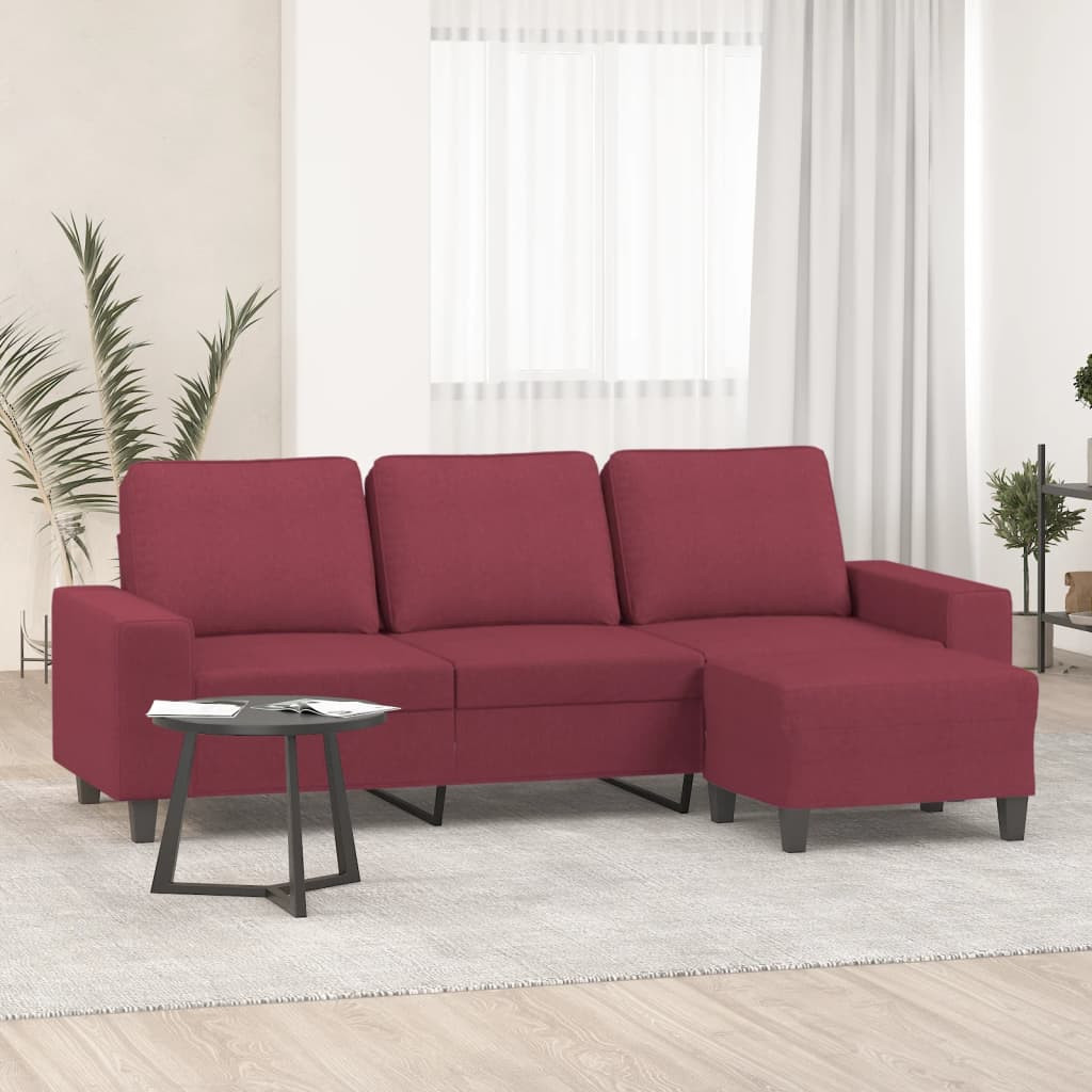 vidaXL 3-Sitzer-Sofa mit Hocker Weinrot 180 cm Stoff