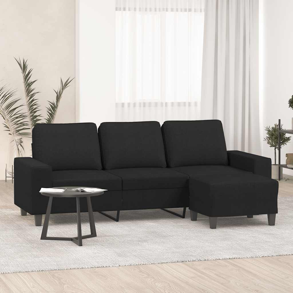vidaXL 3-Sitzer-Sofa mit Hocker Schwarz 180 cm Stoff