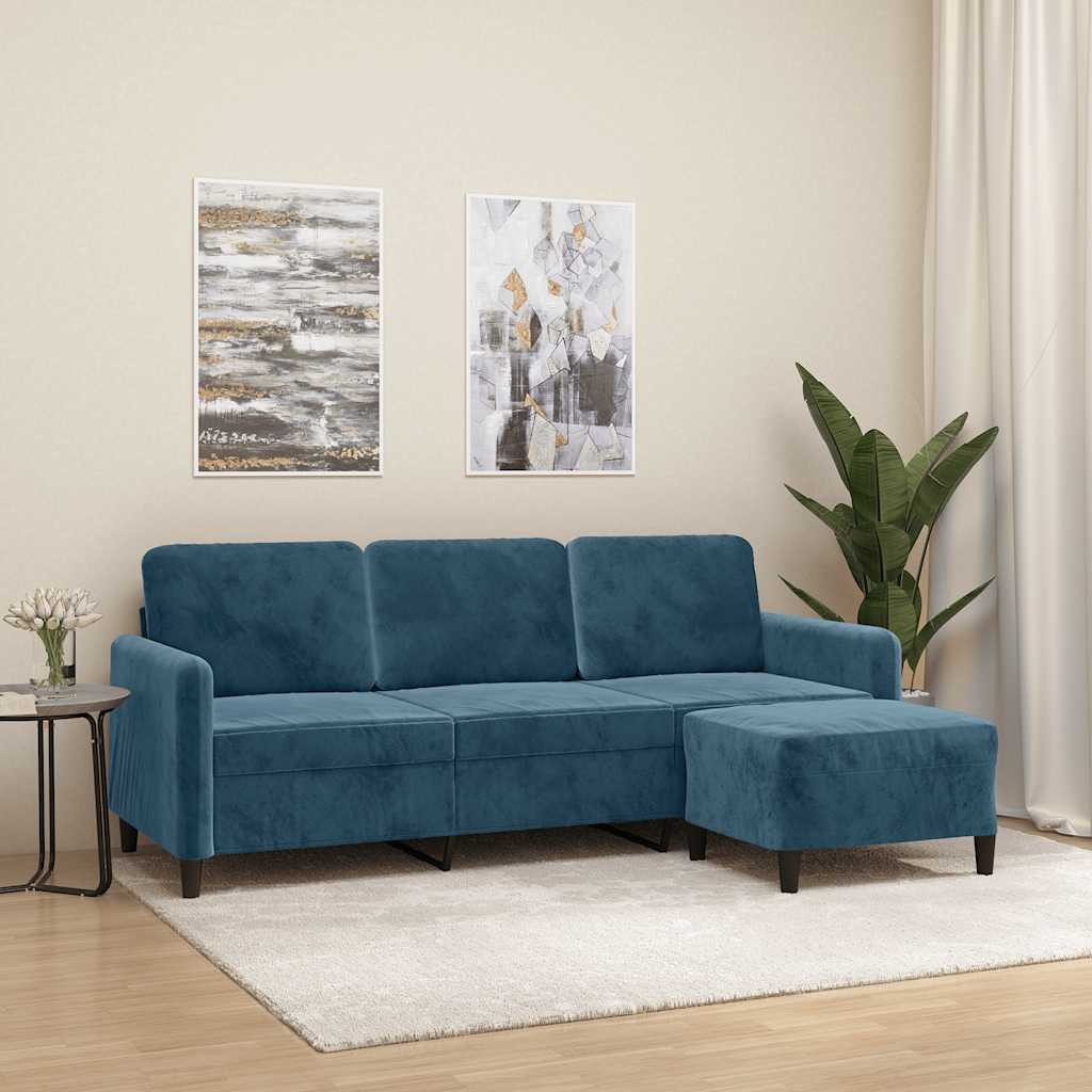 vidaXL 3-Sitzer-Sofa mit Hocker Blau 180 cm Samt