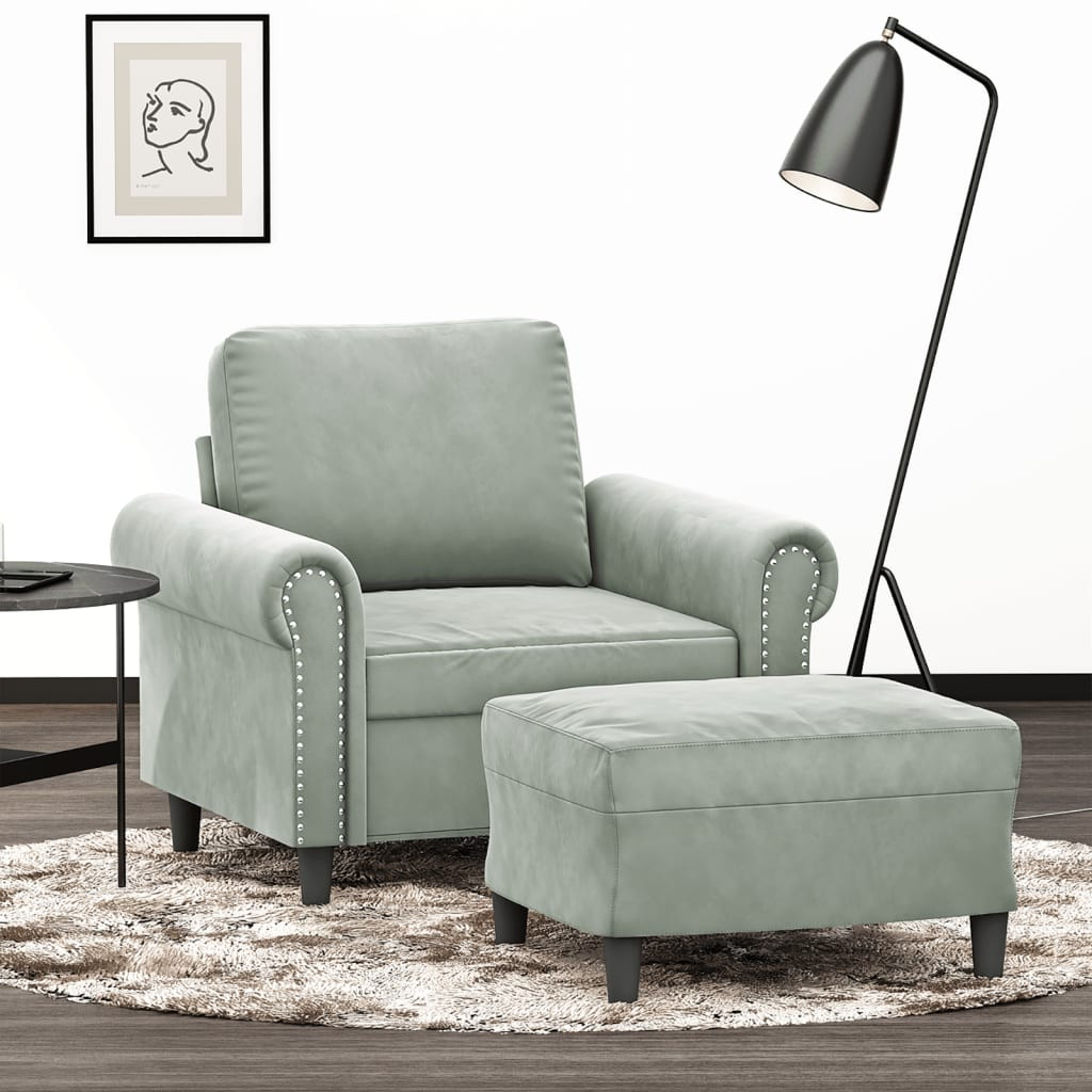 vidaXL Sessel mit Hocker Hellgrau 60 cm Samt