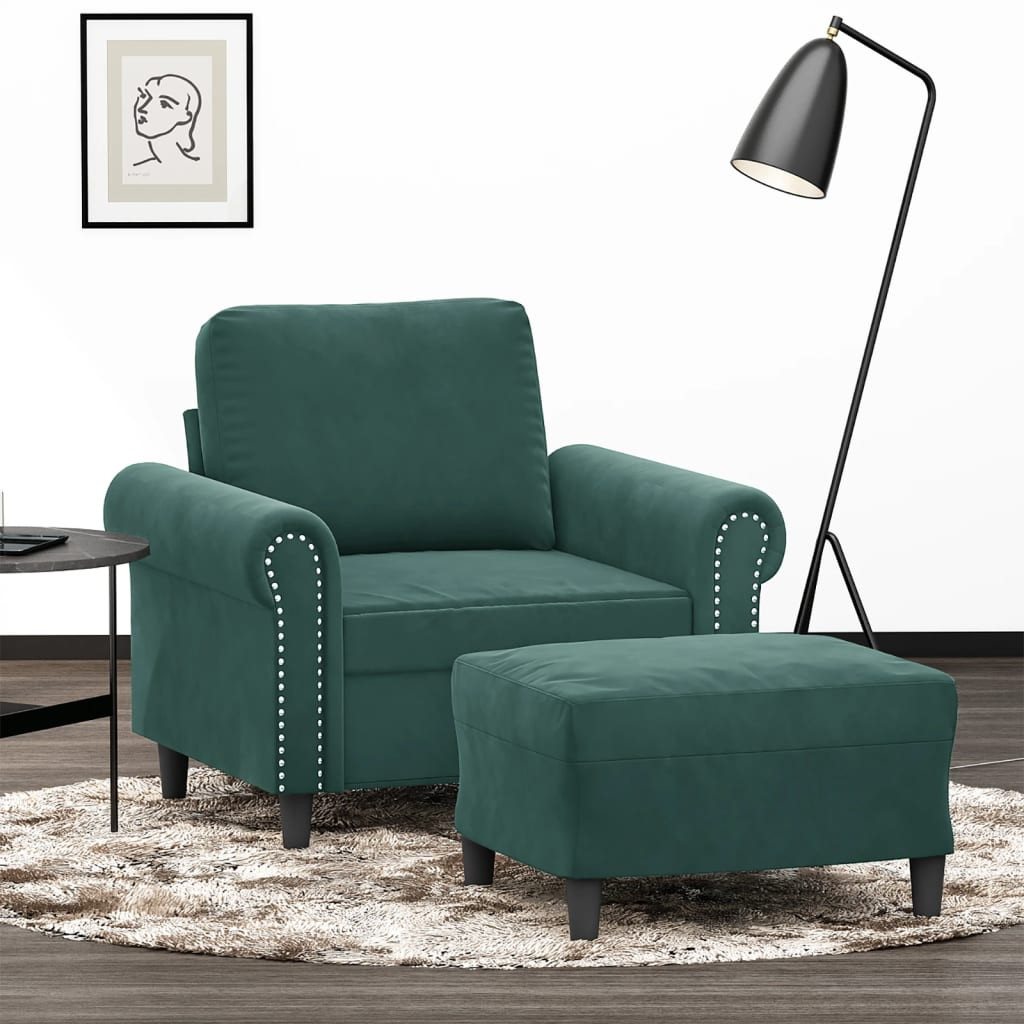 vidaXL Sessel mit Hocker Dunkelgrün 60 cm Samt