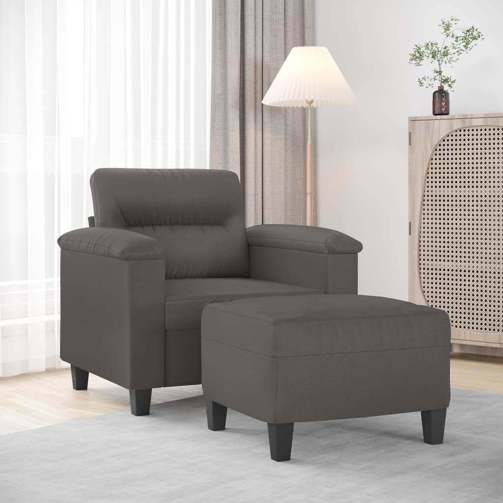 vidaXL Sessel mit Hocker Grau 60 cm Kunstleder