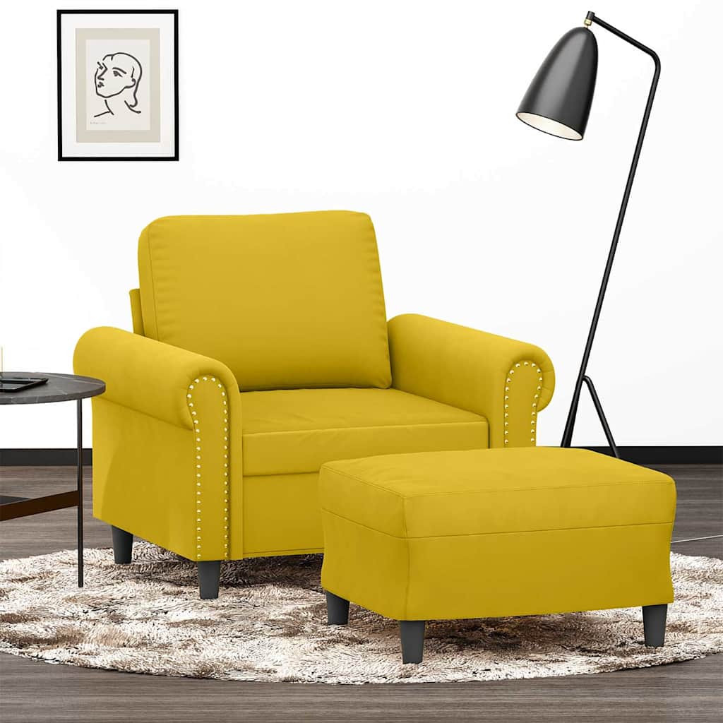 vidaXL Sessel mit Hocker Gelb 60 cm Samt