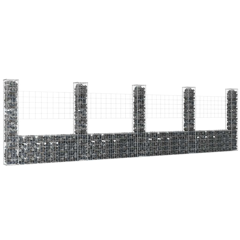 vidaXL Gabionenkorb U-Form mit 5 Säulen Eisen 500x20x150 cm