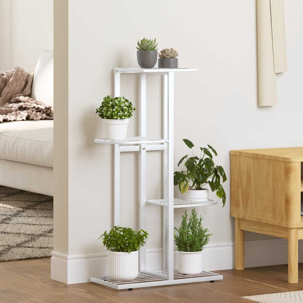 vidaXL Blumenständer 4-Etagen 43x22x76 cm Weiß Metall