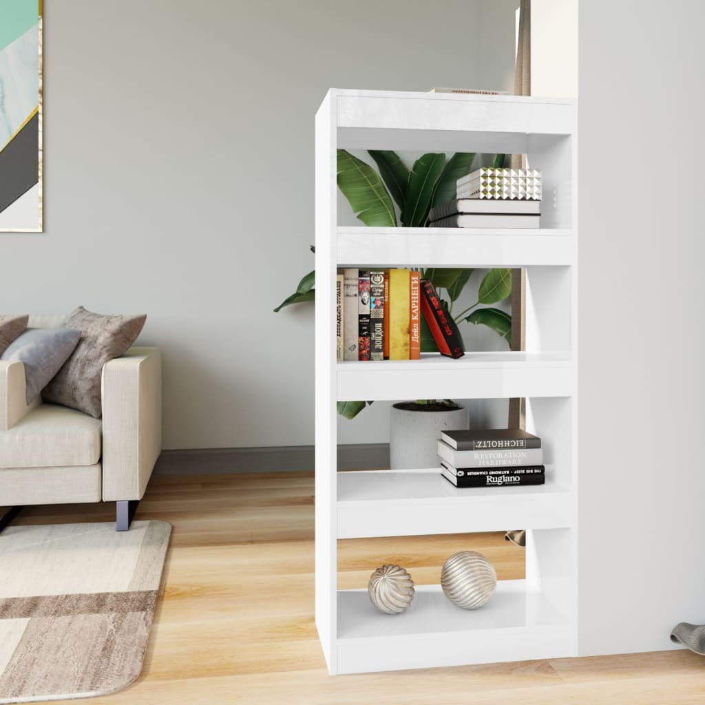vidaXL Bücherregal/Raumteiler Hochglanz-Weiß 60x30x135cm Holzwerkstoff
