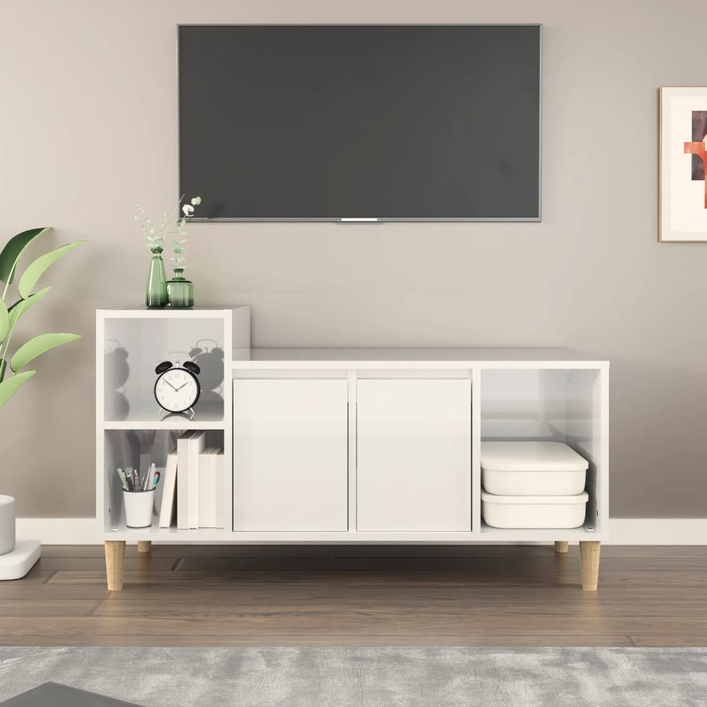 vidaXL TV-Schrank Hochglanz-Weiß 100x35x55 cm Holzwerkstoff