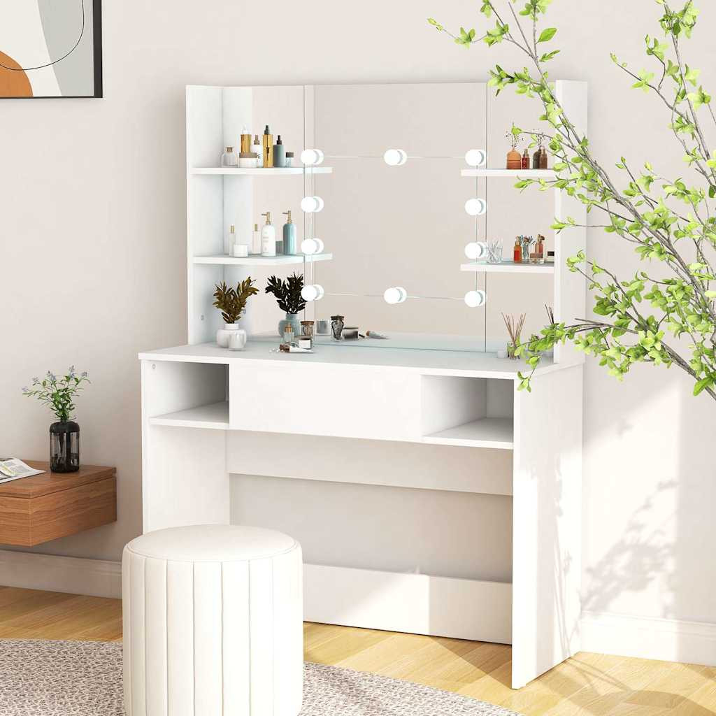 vidaXL Schminktisch mit LED-Beleuchtung 100x40x135 cm MDF Weiß