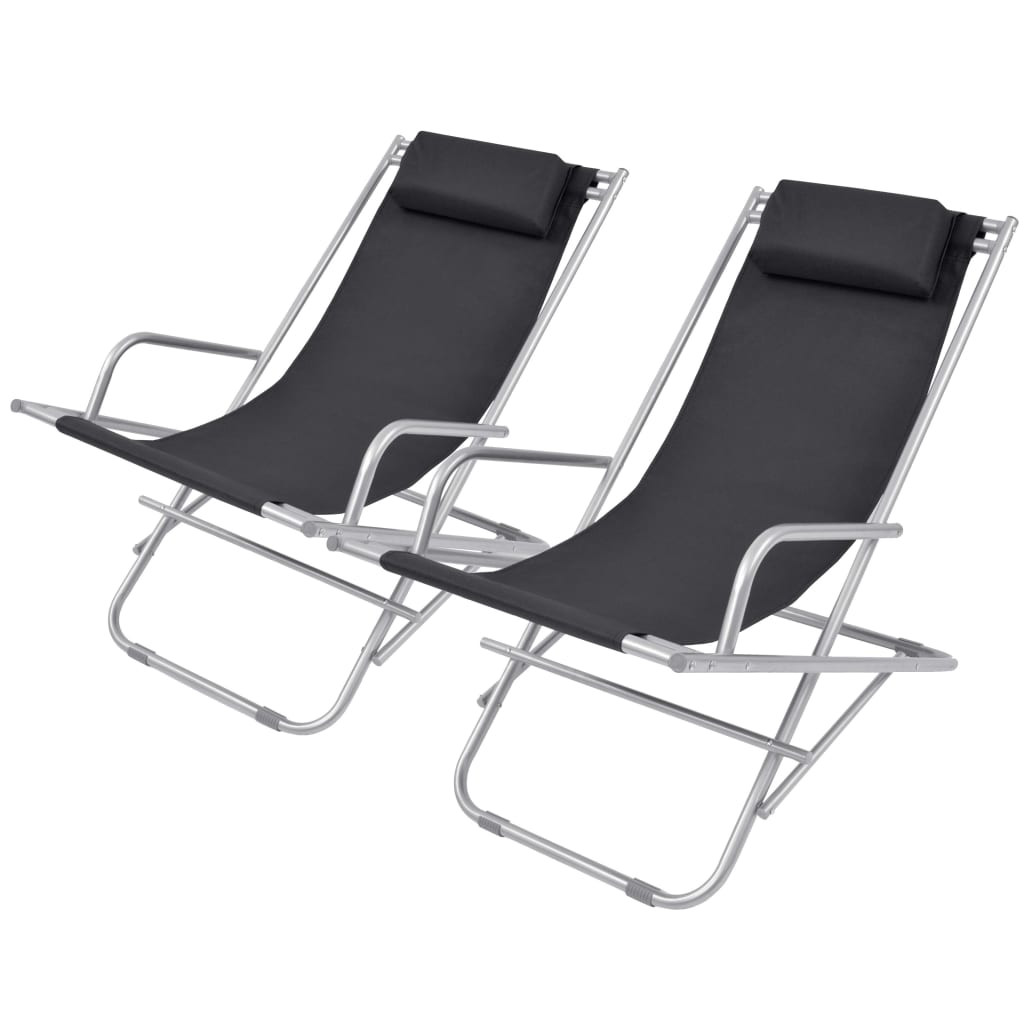 vidaXL Liegestühle 2 Stk. Stahl Schwarz