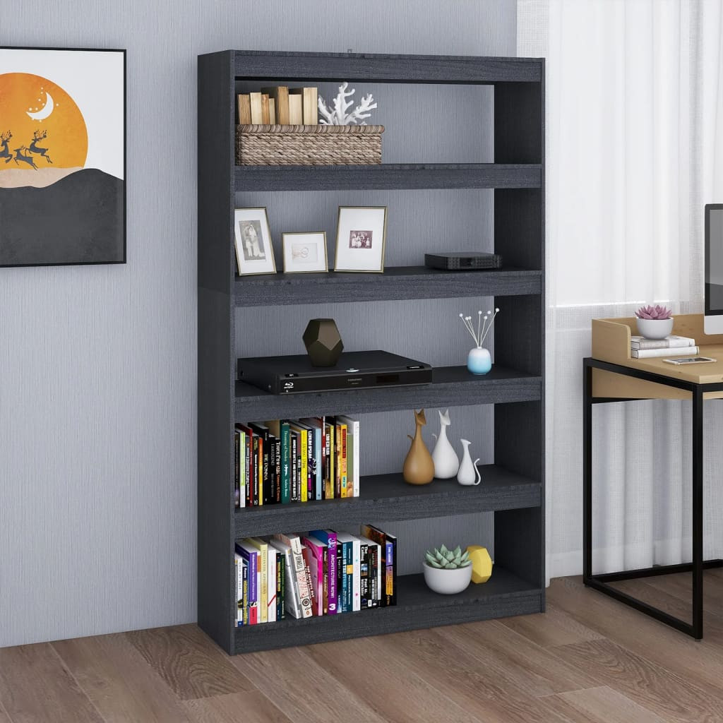 vidaXL Bücherregal/Raumteiler Grau 100x30x167,5 cm Massivholz Kiefer