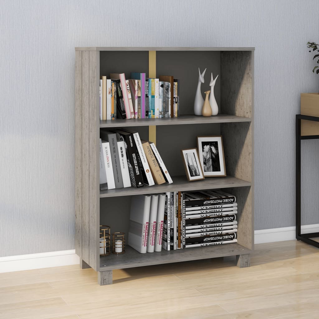 vidaXL Bücherschrank HAMAR Hellgrau 85x35x112 cm Massivholz Kiefer