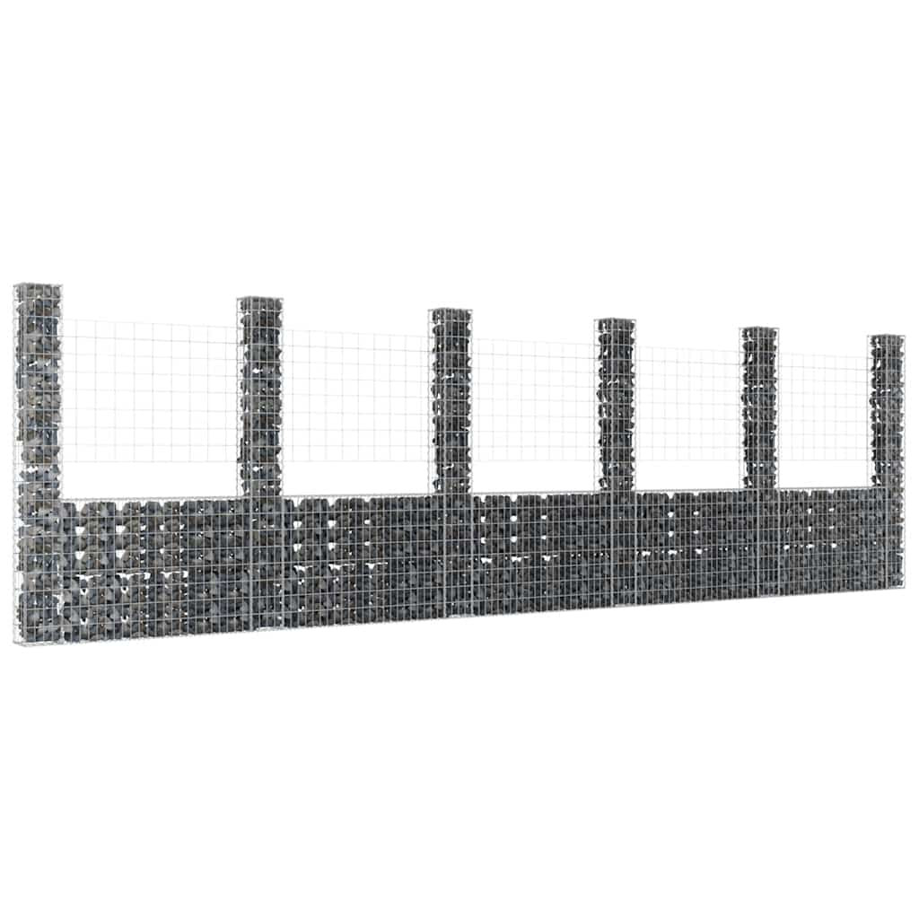vidaXL Gabionenkorb U-Form mit 6 Säulen Eisen 620x20x200 cm