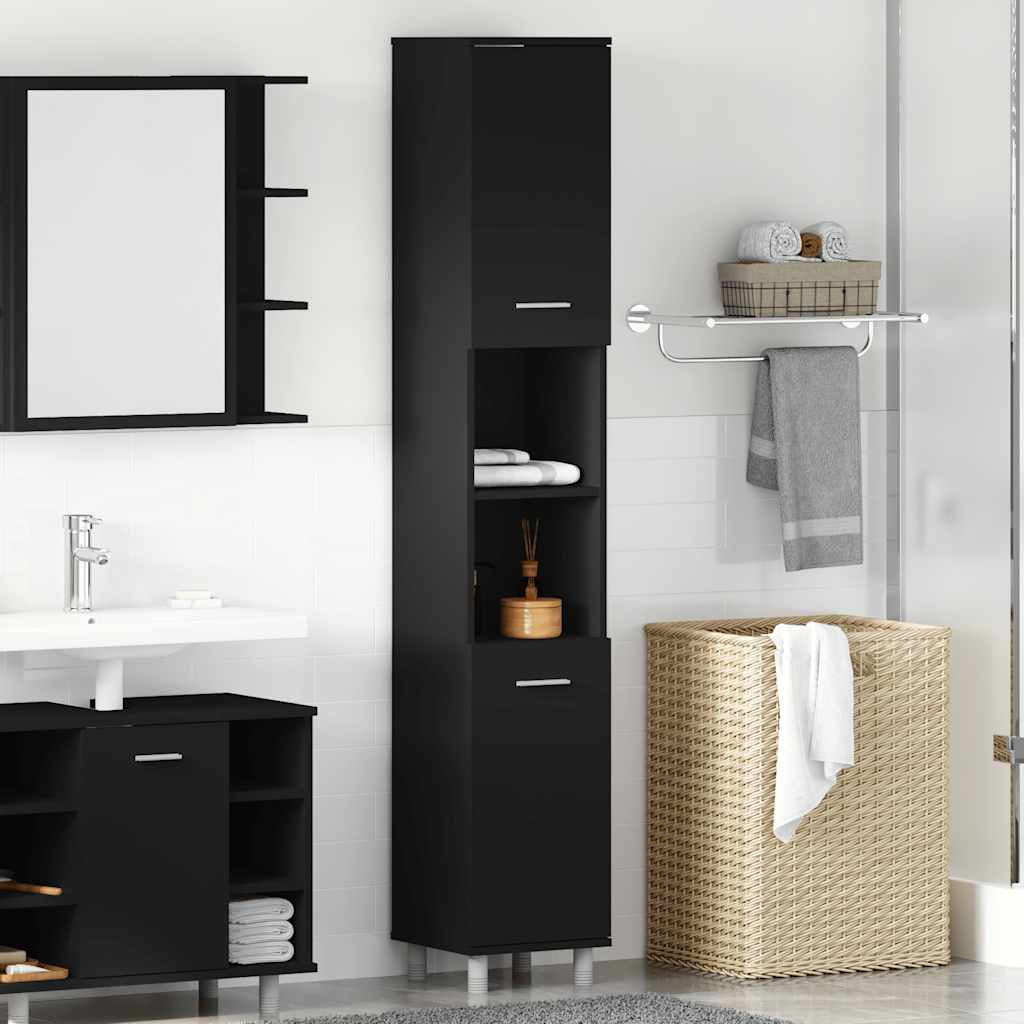 vidaXL Badezimmerschrank Schwarz 30x30x179 cm Holzwerkstoff