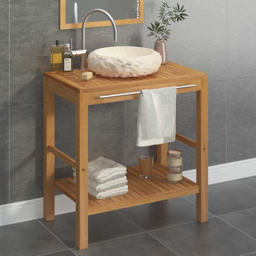 vidaXL Waschtisch Massivholz Teak mit Waschbecken Marmor Creme
