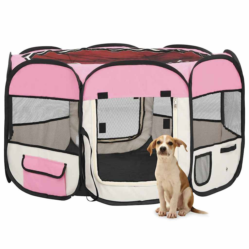 vidaXL Faltbarer Welpenlaufstall mit Tragetasche Rosa 110x110x58 cm