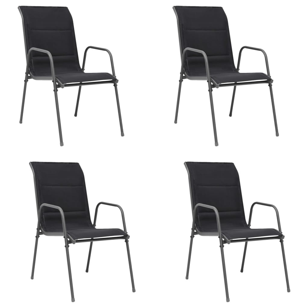 vidaXL Stapelbare Gartenstühle 4 Stk. Stahl und Textilene Schwarz