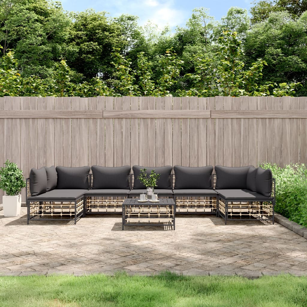 vidaXL 8-tlg. Garten-Lounge-Set mit Kissen Anthrazit Poly Rattan