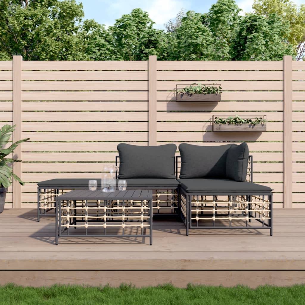 vidaXL 5-tlg. Garten-Lounge-Set mit Kissen Anthrazit Poly Rattan