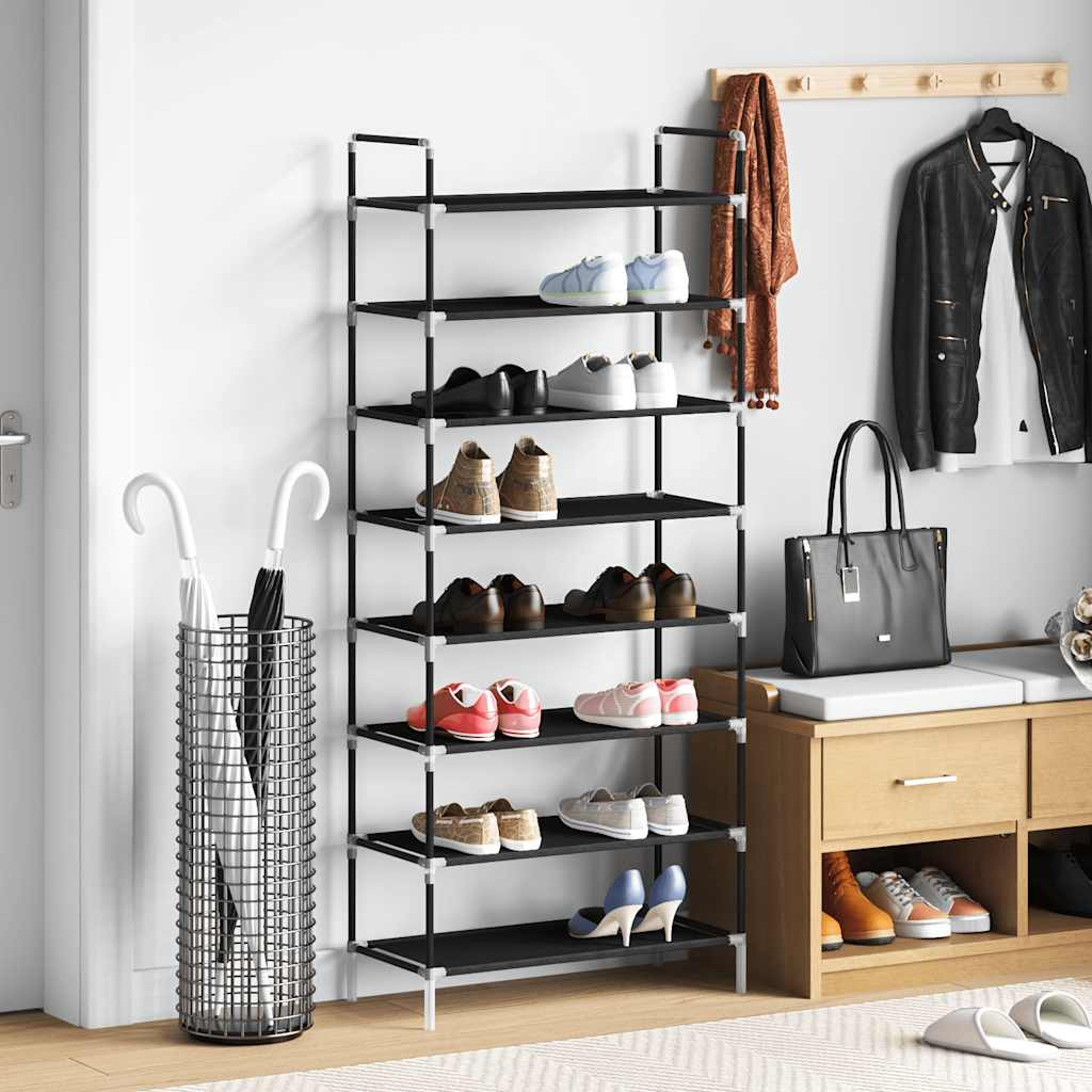 vidaXL Schuhregal mit 8 Ablagen Metall und Vliesstoff Schwarz