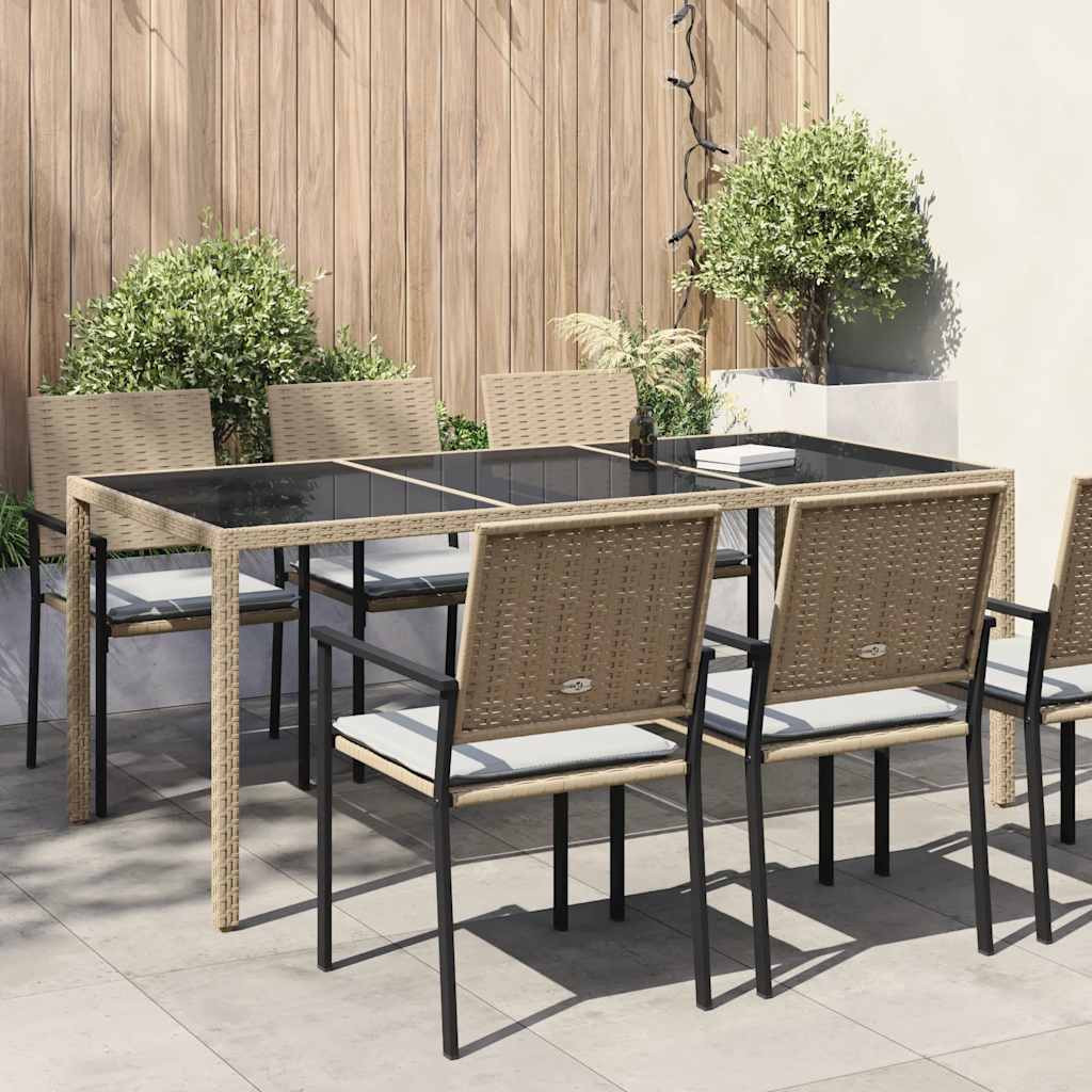 vidaXL Gartentisch Beige 190x90x75 cm Gehärtetes Glas und Poly Rattan