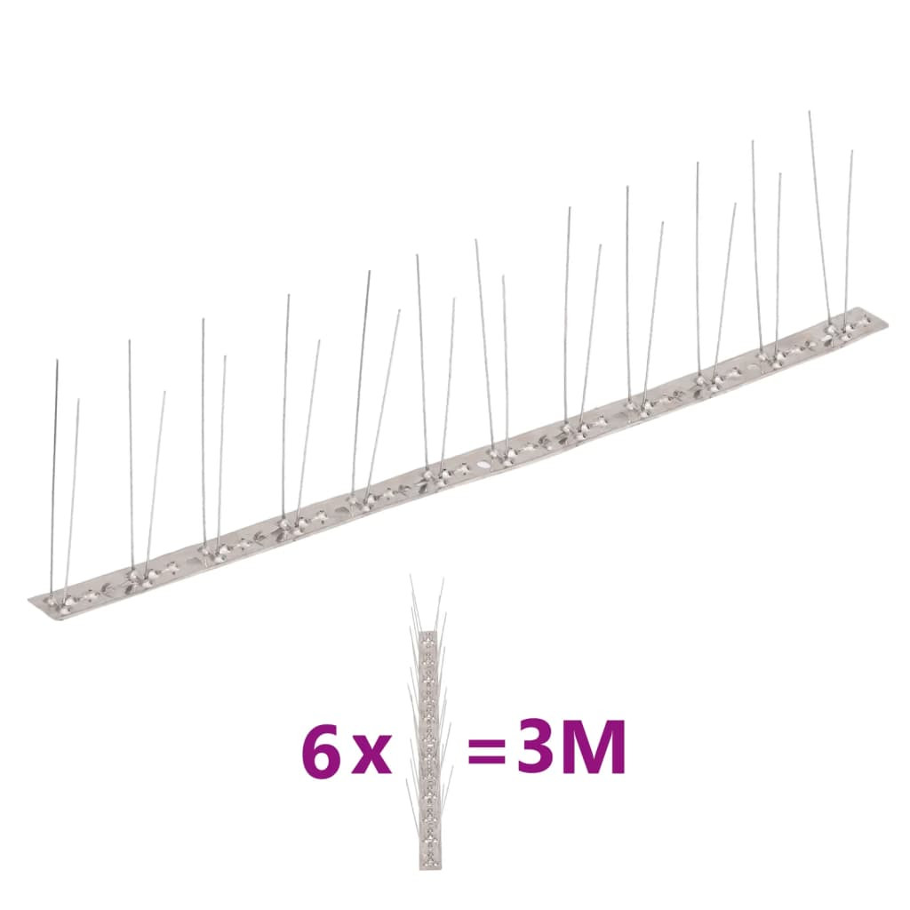 vidaXL 6-tlg. Taubenabwehr Spikes-Set Edelstahl 3 m 2-reihig