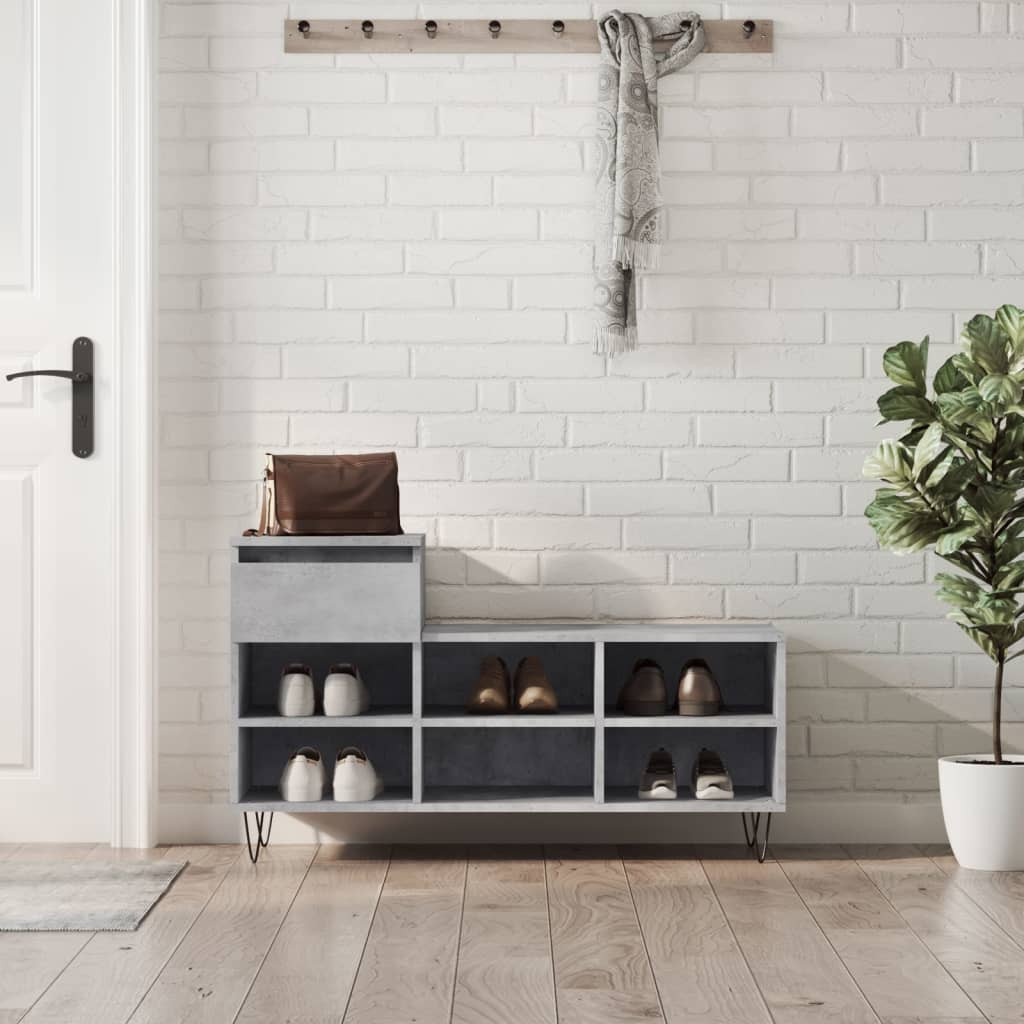 vidaXL Schuhregal Betongrau 102x36x60 cm Holzwerkstoff