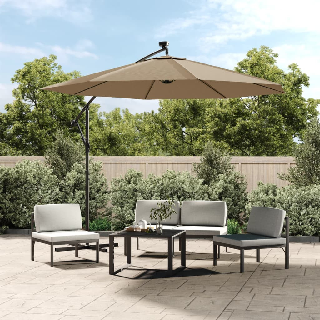 vidaXL Ampelschirm mit LED-Beleuchtung und Stahl-Mast 300 cm Taupe