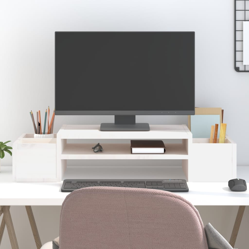 vidaXL Monitorständer Weiß 70x27,5x15 cm Massivholz Kiefer